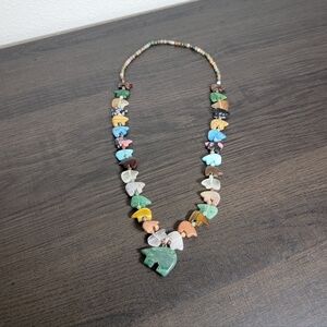 Vintage Fetish Zuni Bear Stone Necklace